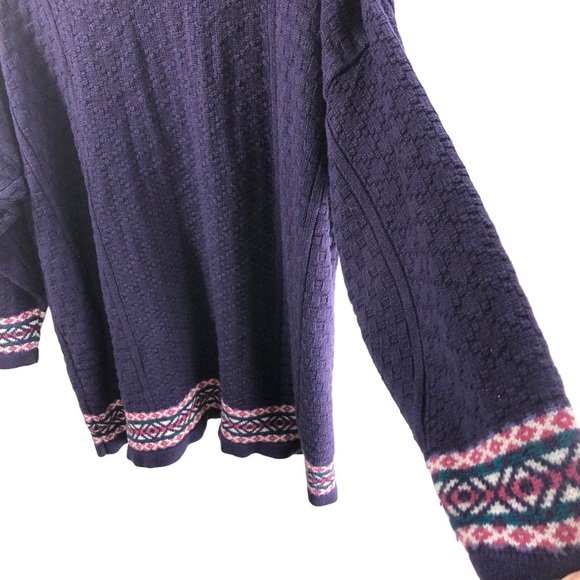 Vintage Stefano V Neck Sweater OS Cable Knit Chunky Contrast Print Purple Casual - Picture 5 of 9